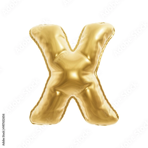 Fototapeta INFLATED LETTER ISOLATED ON WHITE, PNG TRANSPARENT alphabet png 3D RENDERING, GOLD COLOR