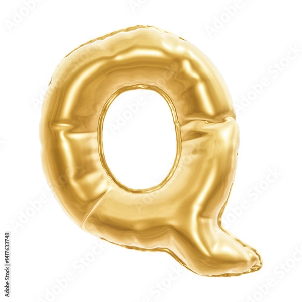 Fototapeta INFLATED LETTER ISOLATED ON WHITE, PNG TRANSPARENT alphabet png 3D RENDERING, GOLD COLOR