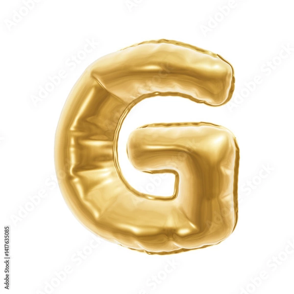 Fototapeta INFLATED LETTER ISOLATED ON WHITE, PNG TRANSPARENT alphabet png 3D RENDERING, GOLD COLOR