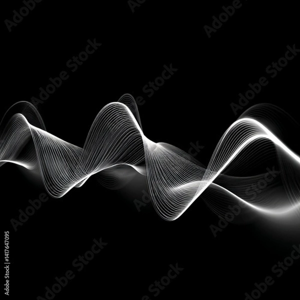 Obraz Wave Sound in abstract style on light background. Bundle of digital signal wave lines. Human voice vibration, song waveform digital spectrum, sound pulse, waveform frequency equalizer.