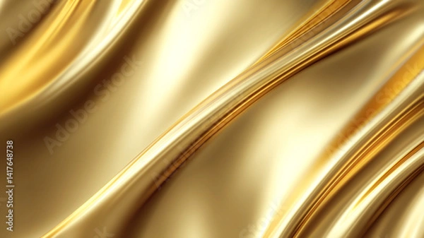 Obraz Luxurious abstract background featuring smooth, flowing golden waves with glossy highlights and soft gradients. Elegant and high-end visual ideal for premium design themes.


