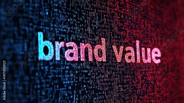 Fototapeta brand value concept. Digital representation of brand value with colorful data elements.