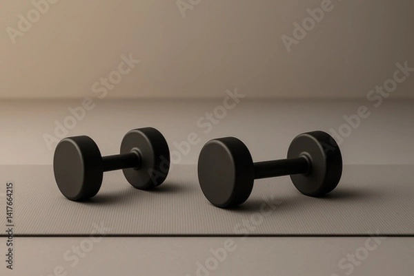 Obraz Minimalist shot of dumbbells placed on a perfect exercise mat