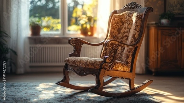 Obraz Ornate rocking chair in sunlit antique room