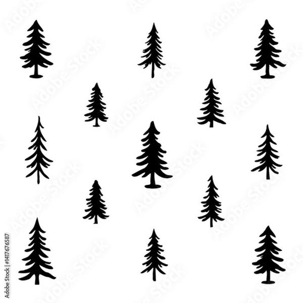 Fototapeta Monochrome evergreen trees simple forest pattern