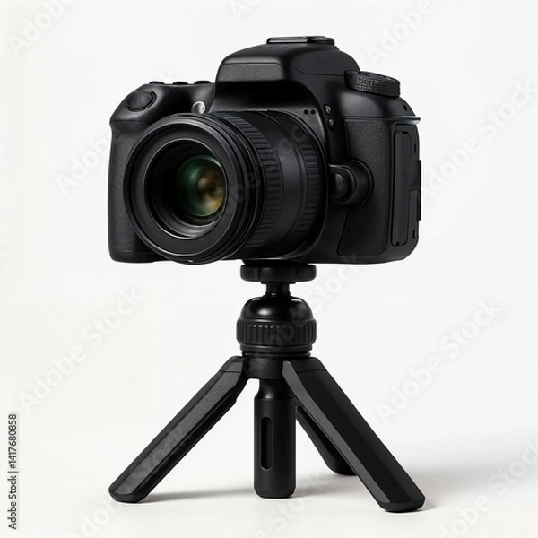 Fototapeta DSLR, Camera, Tripod, Photography, Photo gear, Digital camera, Professional camera, Black camera, Compact tripod, Camera setup, Studio gear, Photography equipment, Camera on tripod, Camera closeup, Pr