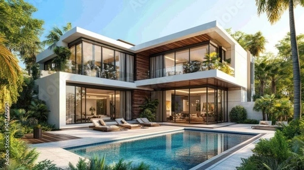 Obraz Modern Tropical Mansion with Pool