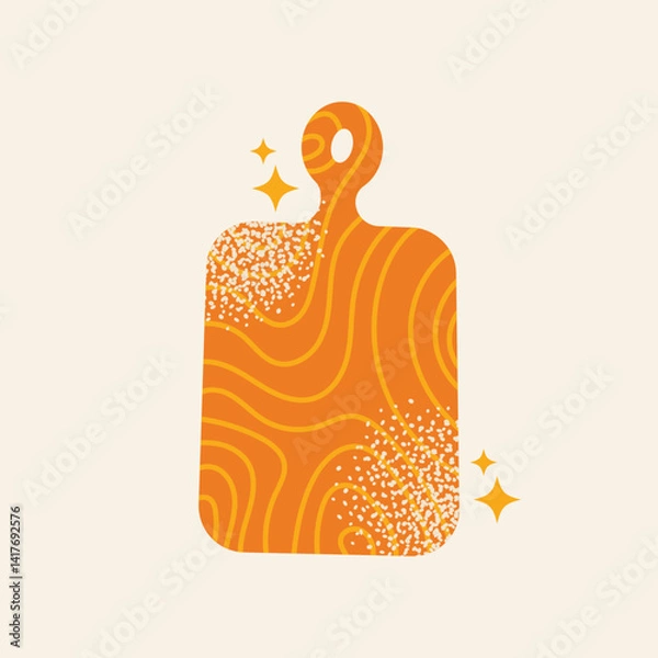 Obraz Various kitchen utensils cutting boards, gloves, grater, blender, knife, ladle, whisk, rolling pin, frying pan, salt shaker, cup, and measuring cup. Flat vector illustration. Cooking tools and kitchen