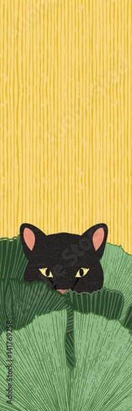 Obraz Creative Tropical Bookmark Illustration. Wild Feline Stalking. Hand drawn textures 