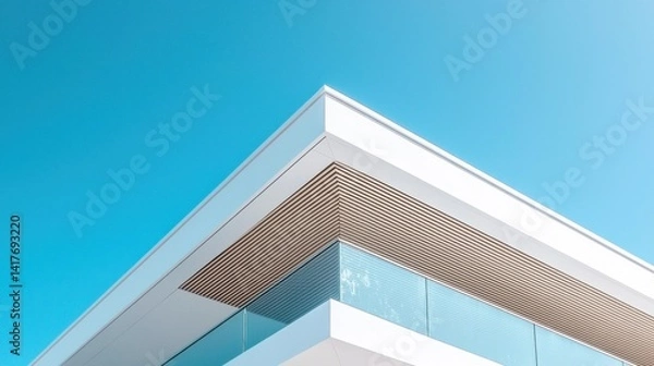 Obraz Modern architecture corner, white building, clear blue sky