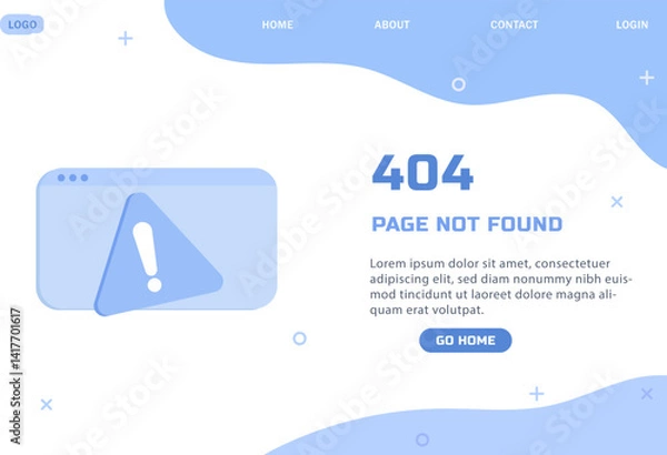 Obraz 404 Error Page Flat Illustration of attention sign and Lost Web Page Banner Template