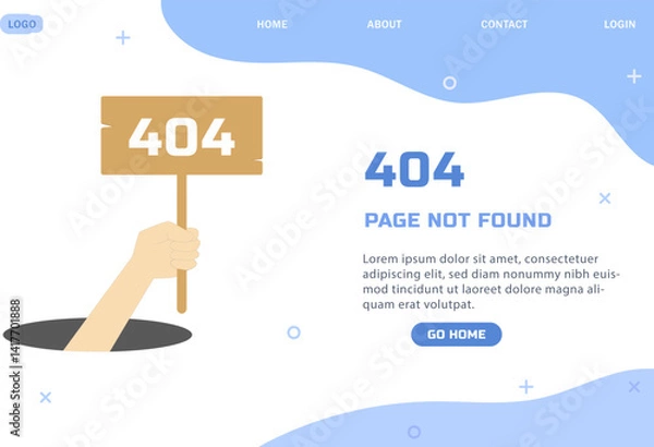 Obraz 404 Error Page Flat Illustration of hand holding a text board and Lost Web Page Banner Template