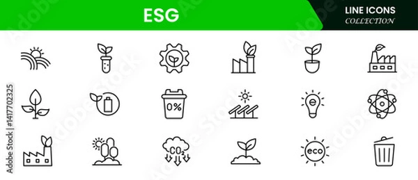 Fototapeta Line icons about Environmental Social Governance. Thin line icon set. Symbol collection in a transparent background. Vector illustration web line icon collection