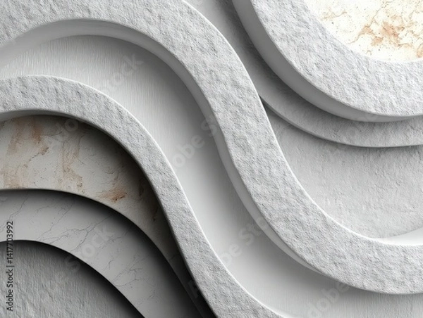 Fototapeta Textured white waves layered with marbled textures, soft neutral palette