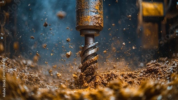 Obraz Industrial drilling rig bit penetrating earth.