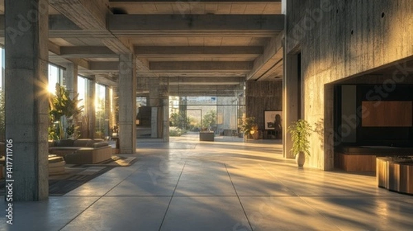 Fototapeta empty concrete open space interior with sunlight