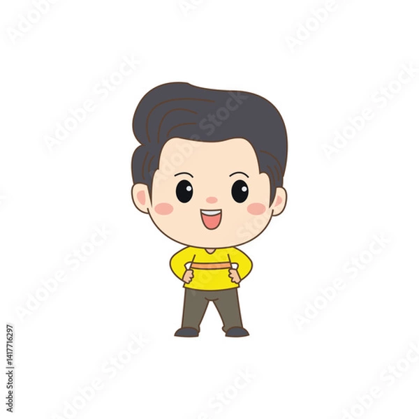 Fototapeta Cute father smiling cartoon character. A man concept design. Flat chibi cartoon style. Vector art illustration. Isolated white background
