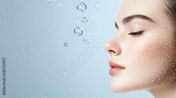 Obraz Skincare science represented by floating molecules and glowing skin types