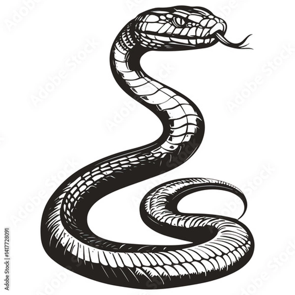 Fototapeta Snake, reptile, vector, background, black and white style, serpent, viper