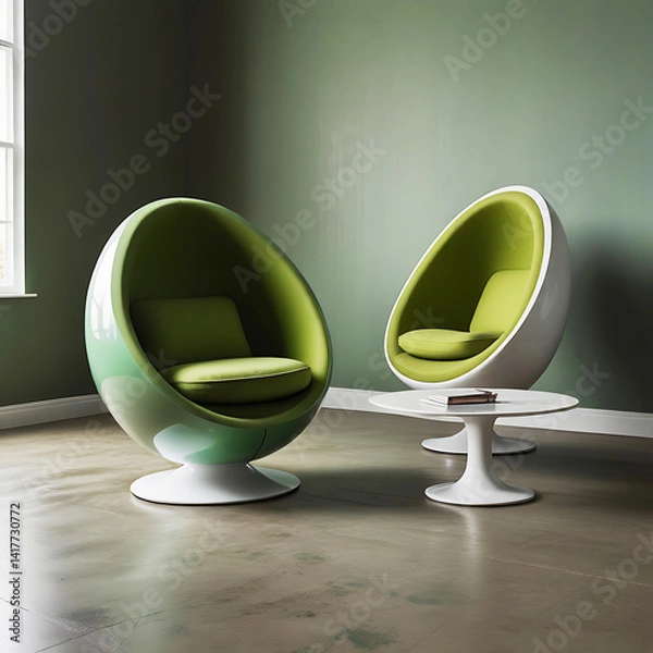 Fototapeta Futuristic Design Vibrant Green Egg-Inspired Chair and Table Set