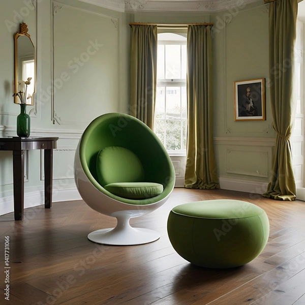 Fototapeta Futuristic Design Vibrant Green Egg-Inspired Chair and Table Set
