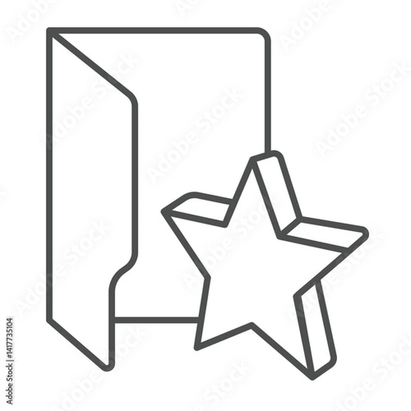 Fototapeta Favorites folder thin line icon, windows pack concept. Vector graphics. Folder with isometric star shape, favorite sign on white background, linear style icon for mobile or web design.