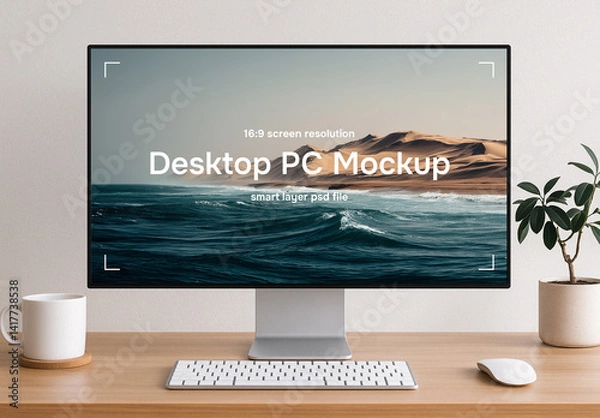 Fototapeta Desktop computer on the table mockup