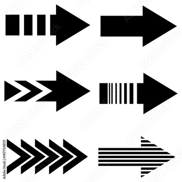 Fototapeta Arrow set silhouette vector icon,simple minimalist design concept,isolated on white background,modern arrow icon