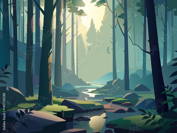 Fototapeta forest landscape illustration