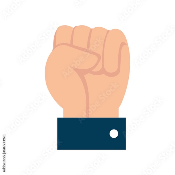 Obraz A vector illustration depicting a raised clenched fist with a dark blue sleeve and a white button, symbolizing power, strength, resistance, revolution, defiance, solidarity, control