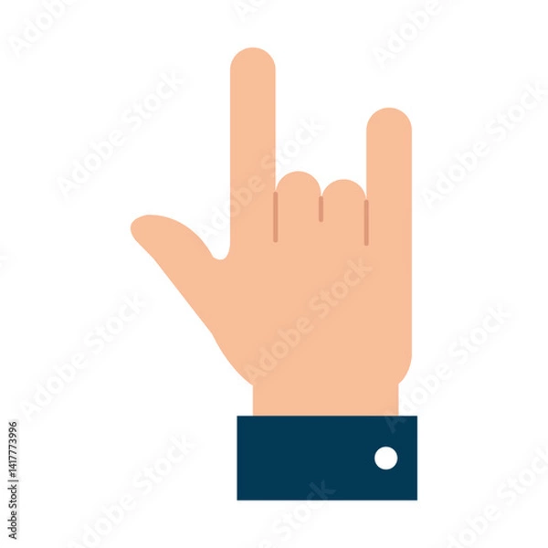 Obraz A vector illustration depicting a hand forming the 'rock on' or 'sign of the horns' gesture, with index and pinky fingers extended