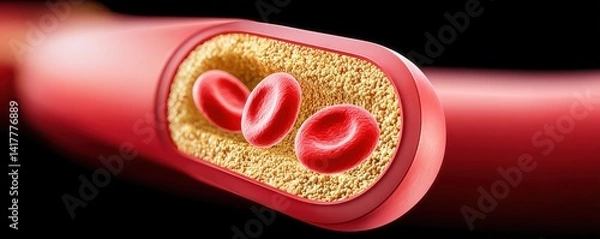 Obraz Ischemic Heart Disease Illustration of red blood cells in a vessel, highlighting cellular structure and movement.