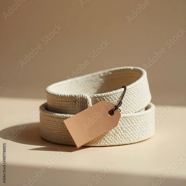 Fototapeta Canvas Belt Mockup with Blank Tag – Coiled Minimal Layout for Branding Display