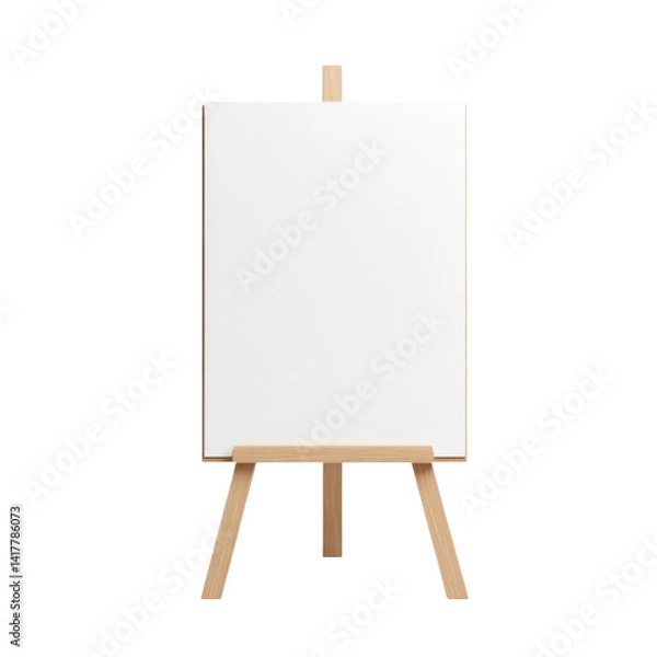 Fototapeta Wooden easel holding a blank white canvas ready for artwork or creative projects