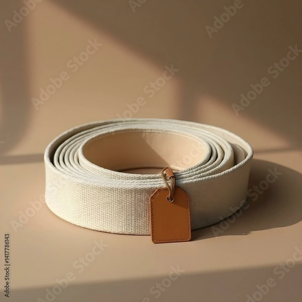 Fototapeta Canvas Belt Mockup with Blank Tag – Coiled Minimal Layout for Branding Display