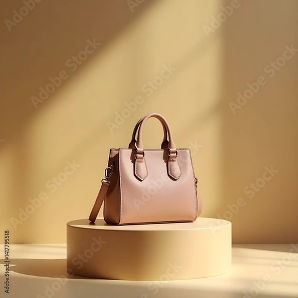 Fototapeta Elegant Handbag Mockup on Pedestal with Soft Studio Lighting – Fashion Accessory Display