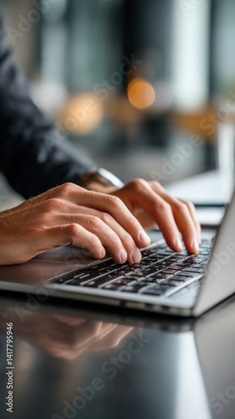 Obraz Close-up of hands typing on a laptop (4)