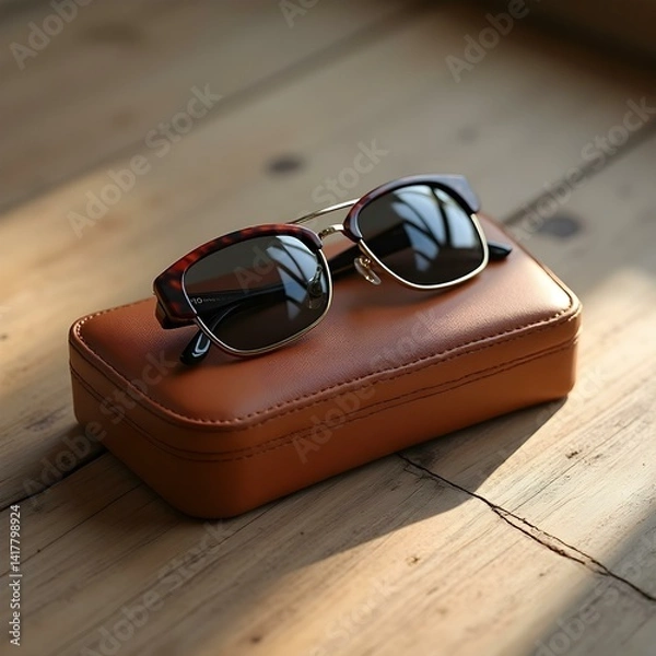 Fototapeta Sunglasses Case Mockup – Closed and Top-Down View for Product Branding