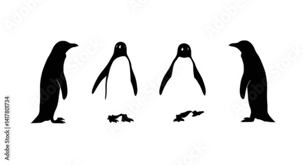 Fototapeta Set of Black Animal Silhouettes Flat Vector Collection on White Background
