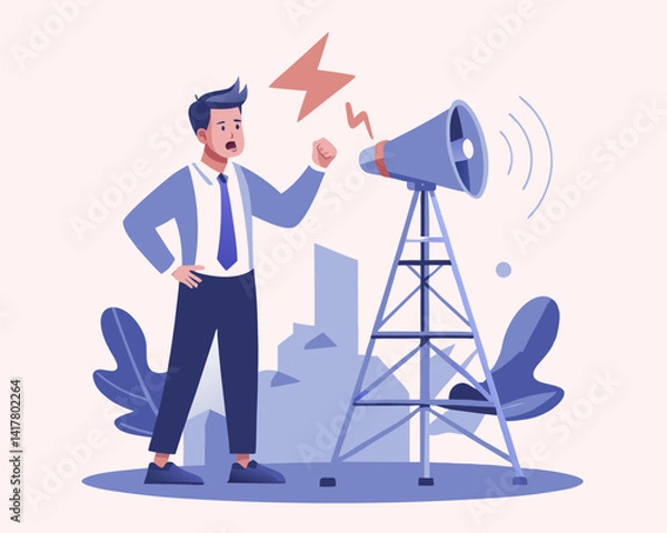 Fototapeta Communicate urgent message, warning alert, broadcast announcement, attention concept