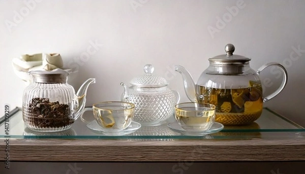 Fototapeta 美しいガラスのティーセット
