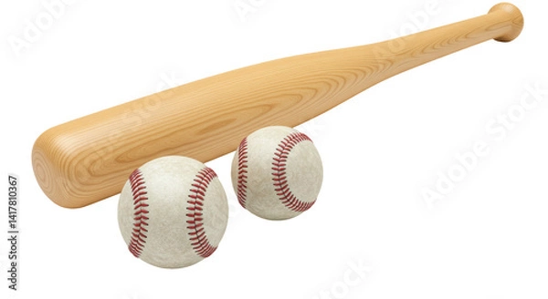 Fototapeta Isolated Baseball Bat with Two Balls for Sport and Recreation