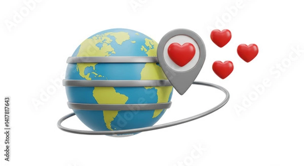 Fototapeta Isolated Globe with Heart Pin and Orbit Representing Global Love