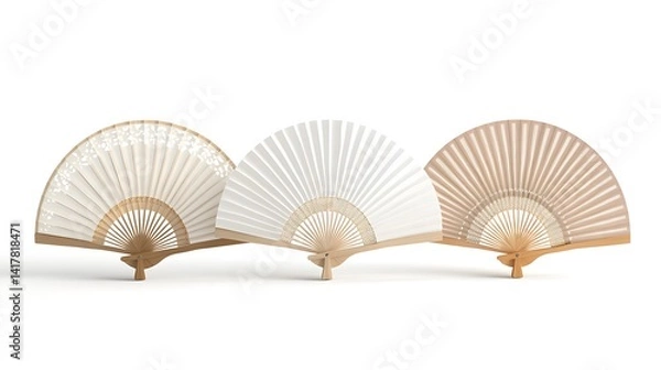 Obraz Three Paper Fans with White Background.