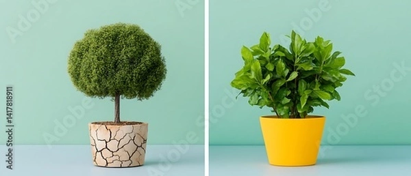 Fototapeta A Serene Bonsai Pair Flourishes in Minimalist Setting of excellence in splendor beyond compare