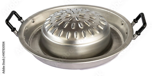 Fototapeta A Thai aluminum pot designed for BBQ and hot pot combined in one—two-in-one cooking functionality on transparent background
