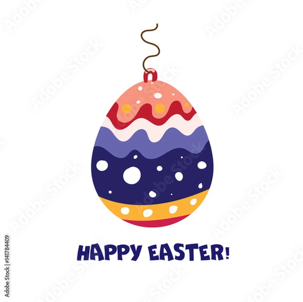 Obraz Happy Easter Egg postcard. Colorful flat vector illustration