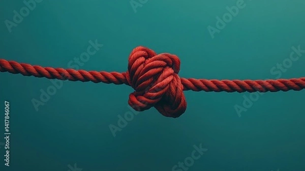 Fototapeta A vibrant red nylon rope tied in a perfect knot, floating in mid-air --ar 16:9 --v 6.1 Job ID: a7a77336-6a50-4815-8309-6f873fc68fab