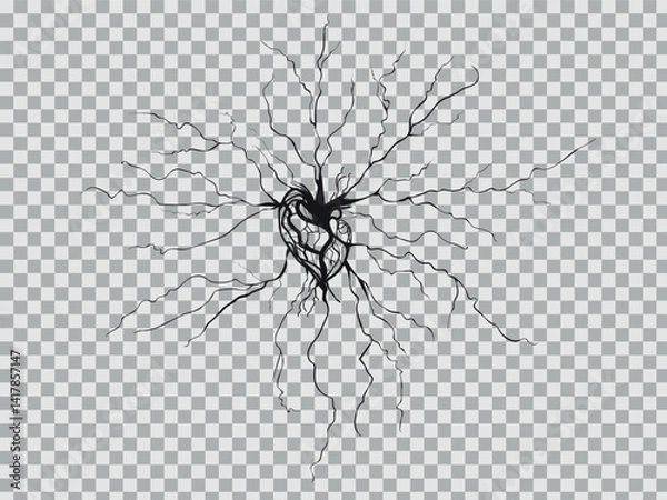 Fototapeta Vector illustration of hand-drawn human heart with roots on a light background. Heart shaped root on transparent background.
