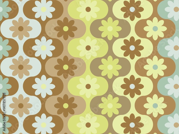 Fototapeta Abstract geometric seamless pattern. Simple shapes, vector illustration. Circles, squares and flowers.